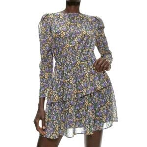 Zara Floral Mini Dress Womens Size XS Tiered Chiffon Lightweight Boho-chic Party